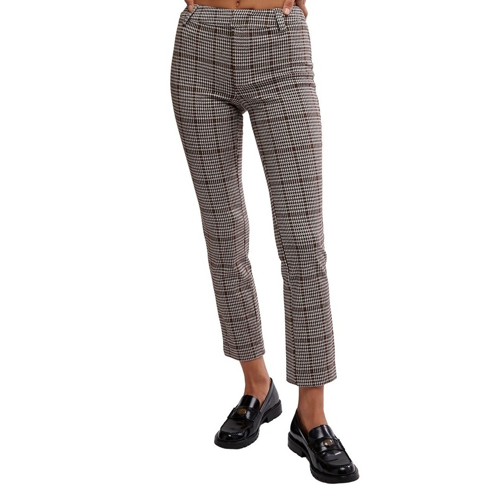 Free People Molly Slim Plaid Pants Neutral Houndstooth Slim FIt Size 0 Boho Fall